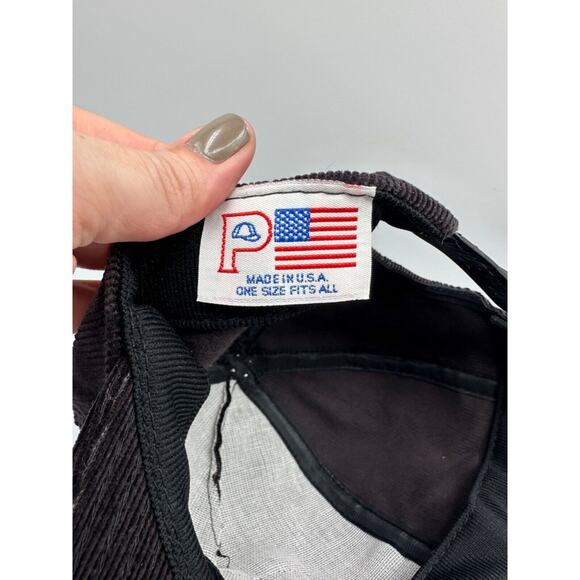 Vtg P Brand Corduroy Hat Snapback Cubix Corporation Black Patch Adjustable USA - Picture 7 of 8